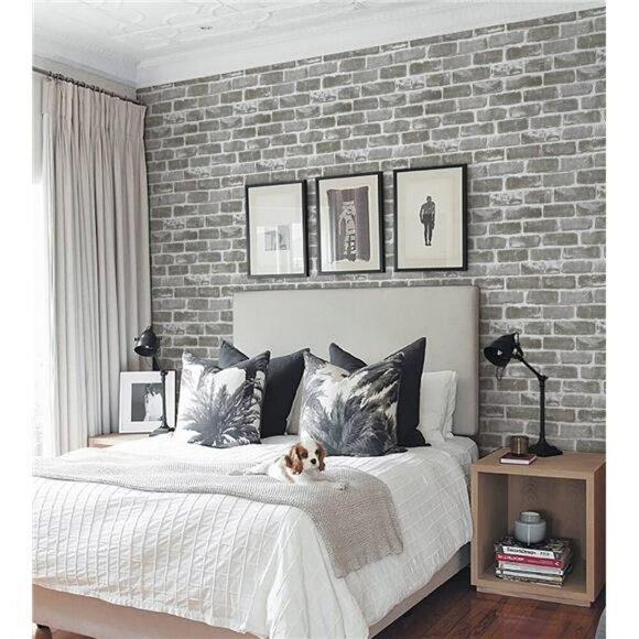 Gray Brick Peel and Stick Wallpaper 3D Faux Stone Removable Vinyl Roll - Picture 2 of 7